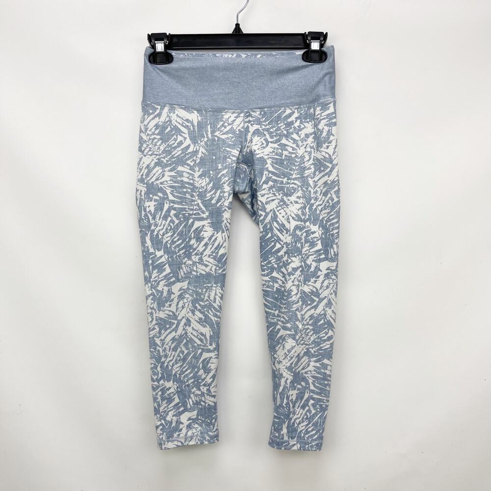 Prana Womens Capri Leggings XS Blue White Printed Stretch Elastic Waist Yoga